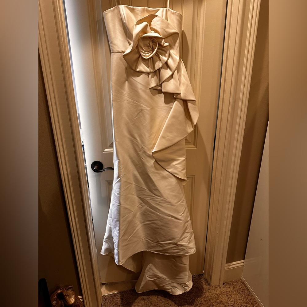Elegant Cream Strap Gown with Floral Detail